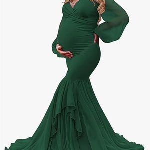 Chiffon sleeve tiered mermaid maternity gown